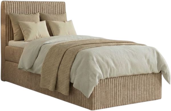 Boxspringbett RALFI 100 x 200 cm (Rechte Seit) mit Bettkästen, Bonell-Matratze H2 und Visco-Topper. Farbe: Beige Bild 2
