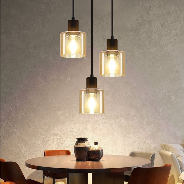 ZMH Pendelleuchte Esstischlampe Hängend Hängeleuchte Schwarz/Berstein - E27 Vintage Flur, Einfache Installation, ohne Leuchtmittel, Höhenverstellbar für Hotel Büro Vintage Esszimmerlampe