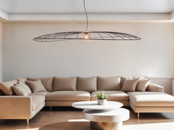 XXL LED Pendelleuchte mit Gitter Lampenschirm Schwarz Gold, Ø 200cm