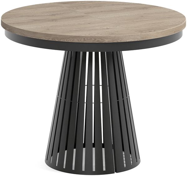 MEBLINI Esstisch Rund Ausziehbar aus Metall - 100-176x76 cm - CONEY - Cremona Terracotta Eiche/Schwarz Matt - Loft - Esszimmertisch Modern - Küchentisch - Ausziehtisch - Round Dining Table