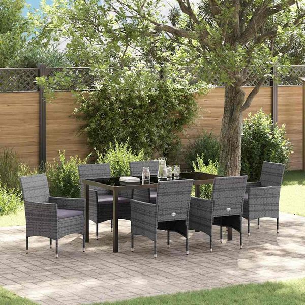 vidaXL Garten Essgruppe mit Kissen 7 pcs Grau Poly-Rattan 3379734