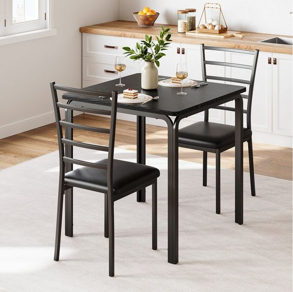 GarveeMore Essgruppe Ktichen Tisch mit 2 Stühlen für Küche & Esszimmer, Kompaktes Esszimmer-Set für kleine Räume(Tisch mit 2 Stühlen)