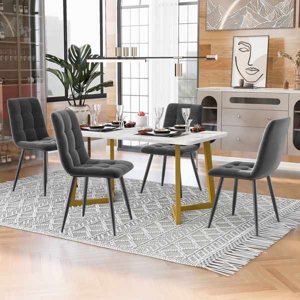 Esszimmer-Set 5-teilig Rechteck Tisch 117cm×68cm,4 grau Samtstühle Metallbeine moderner Küchentisch