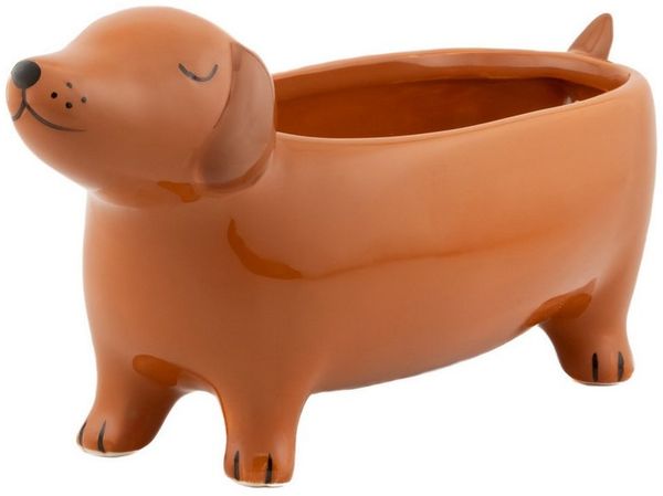 Sass & Belle Blumentopf Dackel (Keramik, 1 St, Pflanzgefäß, Übertopf), braun, ca. 24,5 x 9 x 11 cm