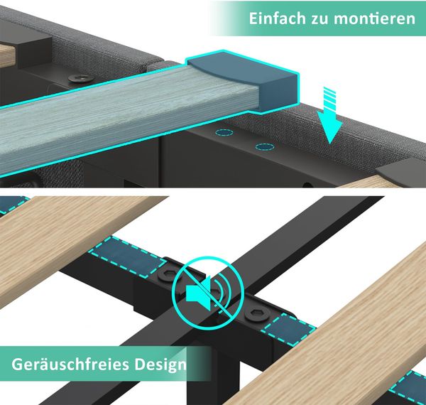 Polsterbett mit USB- und Typ-C-Anschluss, LED-Beleuchtung, 2 Schubladen, Stoffbett 90x200 cm,Grau Bild 8