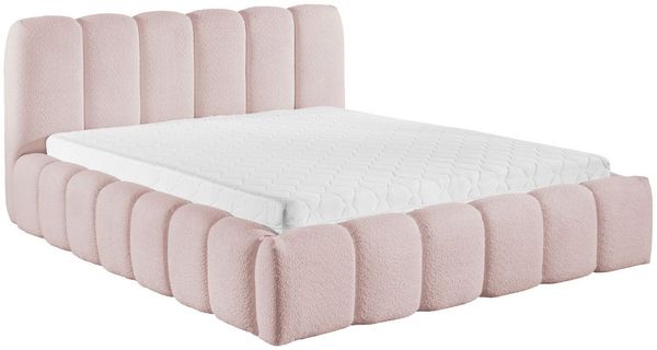 yourhouse24 Polsterbett Micandi Bouclé, Rillen-Design inkl. Metallrahmen, Voluminöses Wolkenbett mit großem Bettkasten