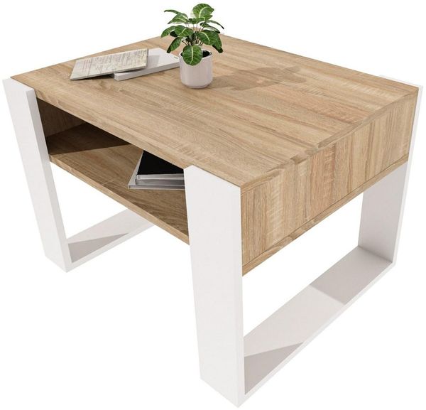 TREND WERK Couchtisch mit zusätzlicher Ablagefläche (65×53,6×45 cm - Wohnzimmertisch, Loft-Design, Ablagefach)
