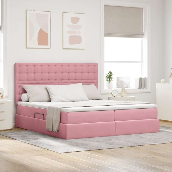 vidaXL Bett mit LED-Lichtleisten mit Kopfteil Rosa 180 x 200 cm Samt 3372910