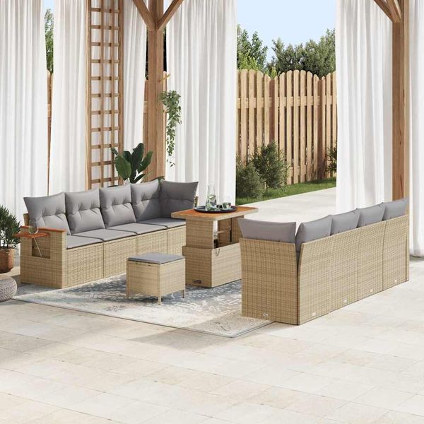 vidaXL Gartensofa-set mit Kissen 12 pcs Beige und Hellgrau Poly-Rattan 3365102