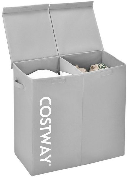 COSTWAY Wäschekorb, 115L, 2 Fächer, mit Deckel & Griffen, faltbar, 62 x 31 x 60 cm