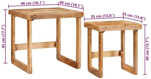 vidaXL Satztische 2 pcs Braun 46 x 46 x 45 cm Massivholz Mango 4104557 Bild 11