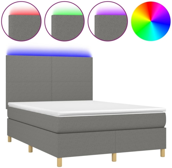 vidaXL Boxspringbett mit Matratze & LED Dunkelgrau 140x190 cm Stoff 3135270