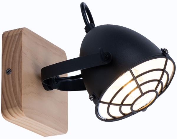 Wandleuchte, Metall, schwarz, Holz, Beweglicher Spot, L 11cm