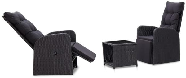 3-tlg. Bistro-Set mit Auflagen Poly Rattan Schwarz
