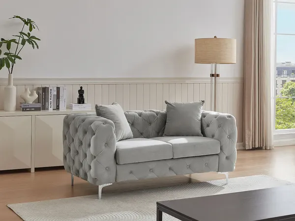 Vente-unique - EDWINA Sofa SamtStoff Grau - B 91 cm x H 76 cm x L 162 cm