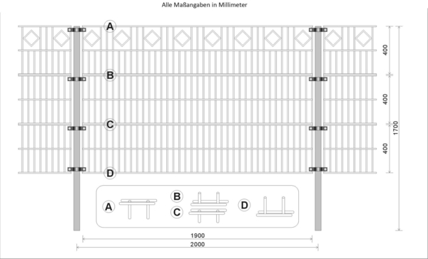 HOME DELUXE Doppelstabmattenzaun Schmuckzaun Raute inkl. Eckpfosten Anthrazit/Grün MORATA - 80 cm x 20m 1x Eckpfosten Bild 7