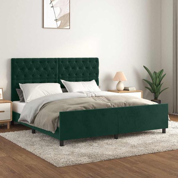 vidaXL Bettgestell ohne Matratze Dunkelgrün 160x200 cm Samt 3125949
