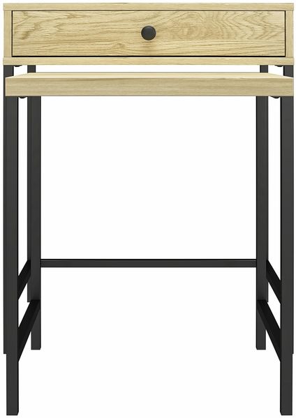 Beistelltisch >Krister< Schublade, Eiche Dekor / Metall schwarz - 55x67x39cm (BxHxT)