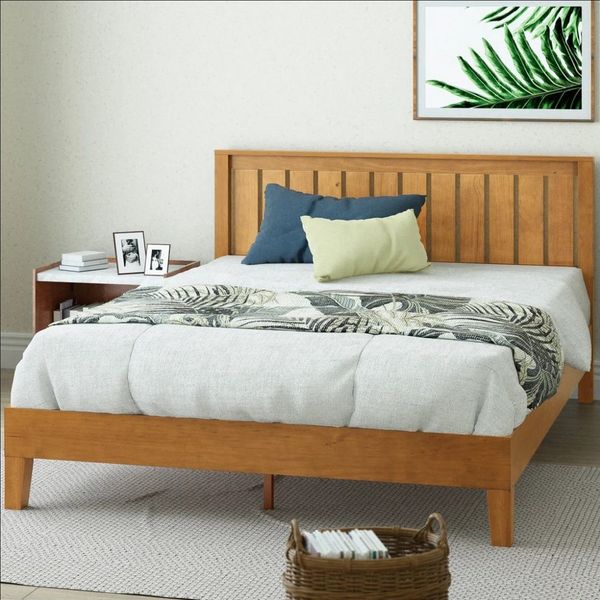 ZINUS Holzbett Alexis, Mid Century Design, modern und zeitlos, mit Kopfteil (Packung, aus Kiefernholz, 140x200 cm), inklusive Lattenrost aus Holz