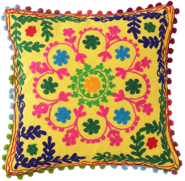 Guru-Shop Kissenbezüge Boho Kissenhülle, farbenfrohes besticktes..