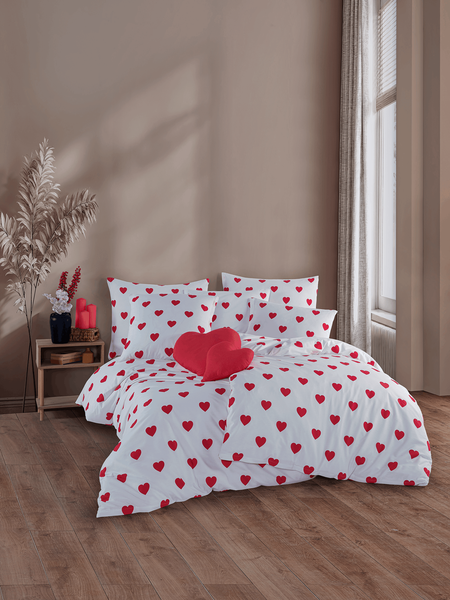 Bettwäsche Set Herz 100% Baumwolle, 135x200 / 80x80 cm, 2-teilig