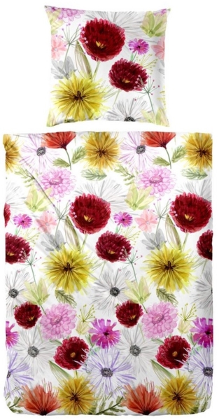 Primera Mako-Satin Bettwäsche 135x200 Blumen Blüten rosa grün beere 243235-21