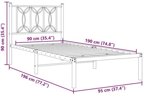 vidaXL Bettgestell mit Kopfteil Metall Weiß 90x190 cm 376169 Bild 8