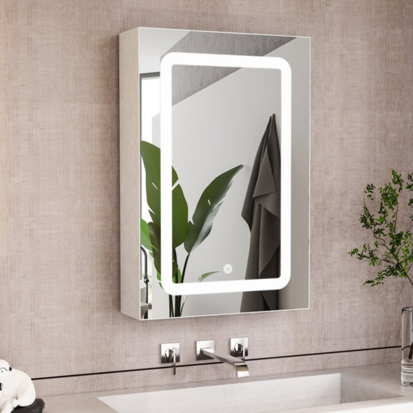 Furnishings Home Badezimmerspiegelschrank Badezimmerspiegelschrank Spiegelschrank Hängeschrank 50x70x15 cm (Einstellung der warmen und kalten Farbtemperatur 3000/4500/6400K) inkl. LED-Beleuchtung, Stecker, Touchschalter, Beschlagfrei