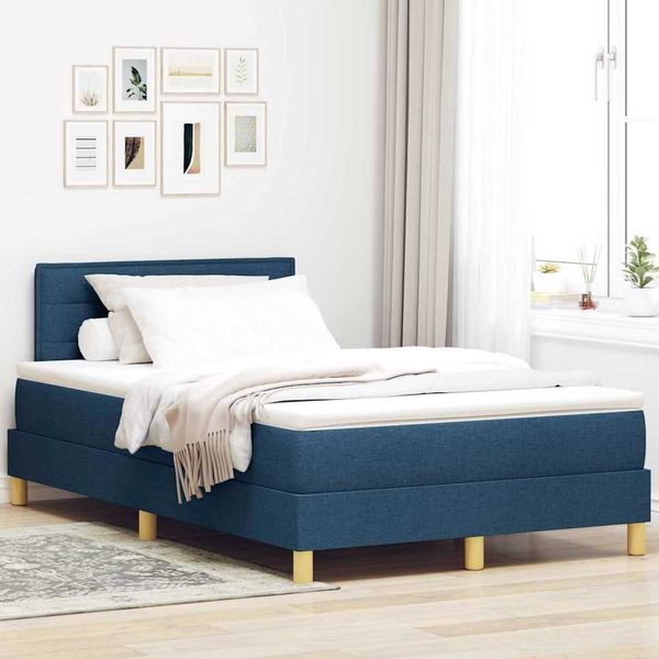 vidaXL LED Boxspringbett mit LED-Lichtleisten Blau 120 x 190 cm Stoff 3342351