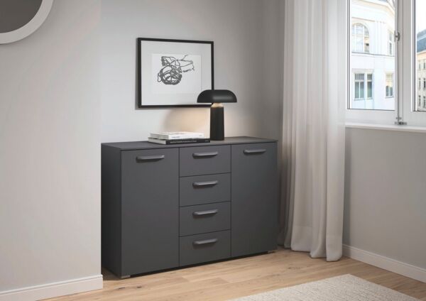 rauch Kombikommode Sideboard Schubladenkommode OTELI mit Dekor- und Hochglanzfront (Breite 120 cm inkl. Soft-Close-Funktion), vier große Schubladen und 2 Türen, mit 4 Einlegeböden MADE IN GERMANY
