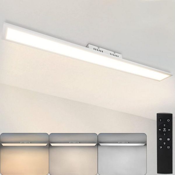 Nettlife LED Panel Deckenleuchte Weiß 120x15 cm Dimmbar mit Fernbedienung 42W/48W, LED fest integriert, Warmweiß, Neutralweiß, Kaltweiß, für Wohnzimmer Schlafzimmer Küche Büro flur