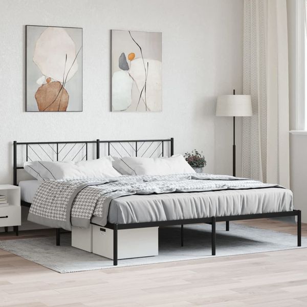 vidaXL Bettgestell mit Kopfteil, Metall, Schwarz, 200x200 cm