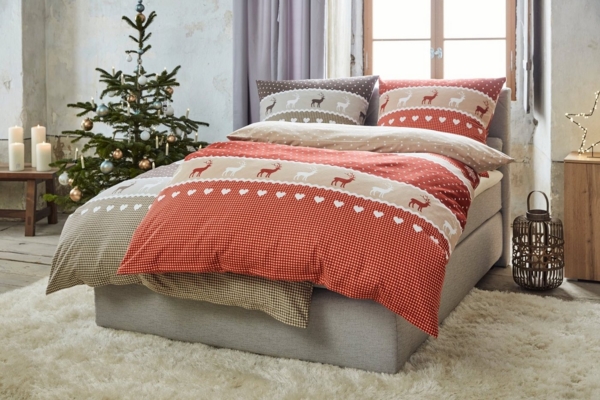 CASATEX Bettwäsche Garmisch, Biber, 2 teilig, schöne Hirschmotive, Herzen und Schneekristallen Bild 2