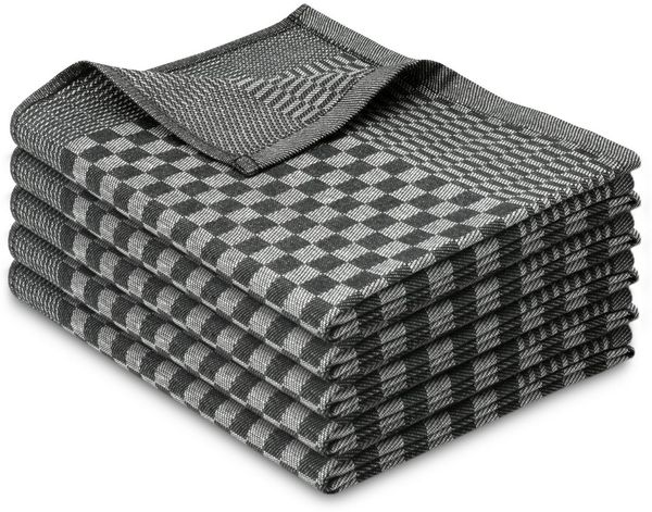 ZOLLNER 5er Set Geschirrtücher Baumwolle in 46x70 cm - super saugstarke und robuste Küchentücher – waschbar bis 60°C – in schwarz kariert - Gastronomiequalität - Oeko Tex® Zertifiziert