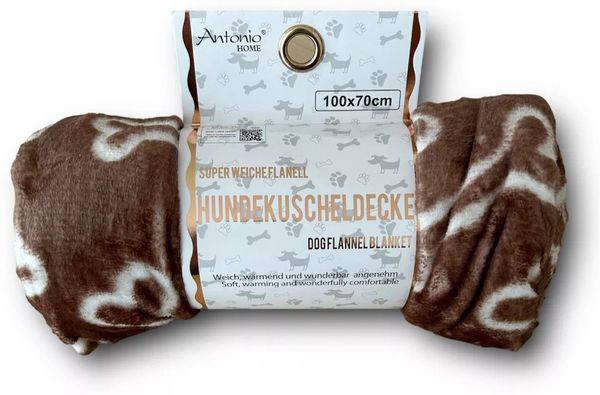 Hundedecke 100x70cm » Hundekuscheldecke » Flanell Liegedecke für Hunde » leicht & dünn - Braun