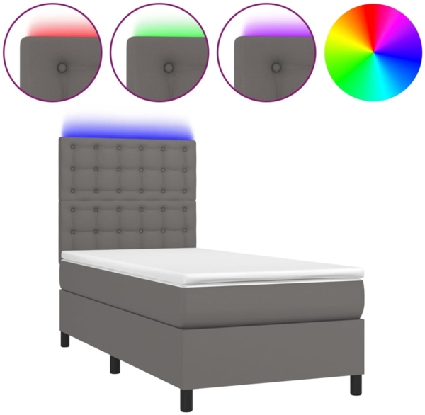 vidaXL Boxspringbett mit Matratze & LED Grau 90x190 cm Kunstleder 3135919
