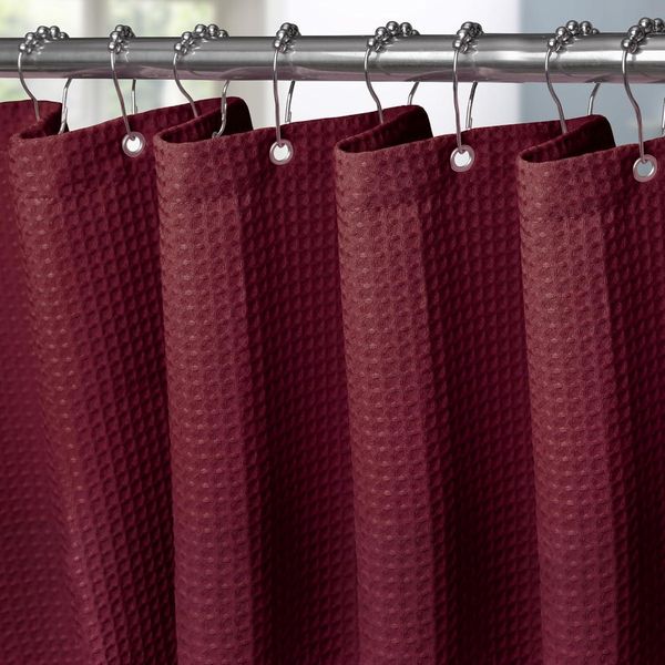 Waffel Duschvorhang + Metallringe 182x214cm Anti Schimmel Set Burgundy
