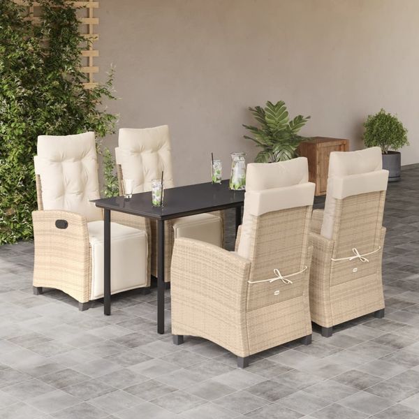 vidaXL 5-tlg. Garten-Essgruppe mit Kissen Beige Poly Rattan 3213011