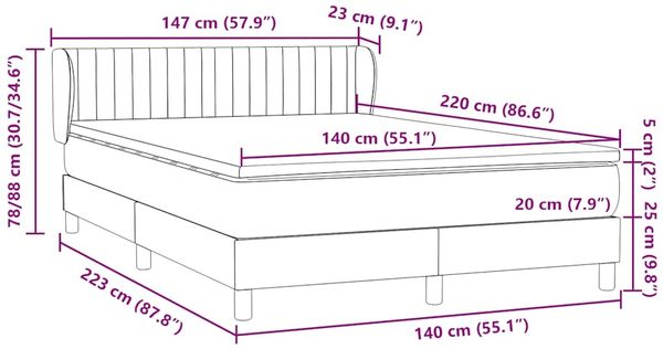 vidaXL Boxspringbett mit Matratze Rosa 140x220 cm Samt 3317738 Bild 12