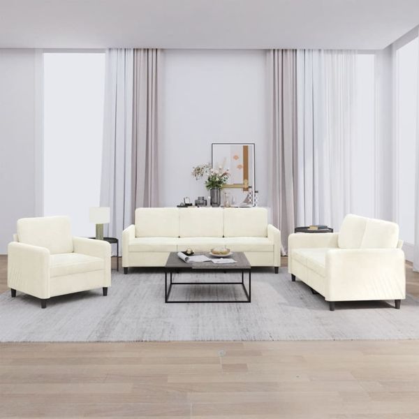 vidaXL 3-tlg. Sofagarnitur Creme Samt 3201942