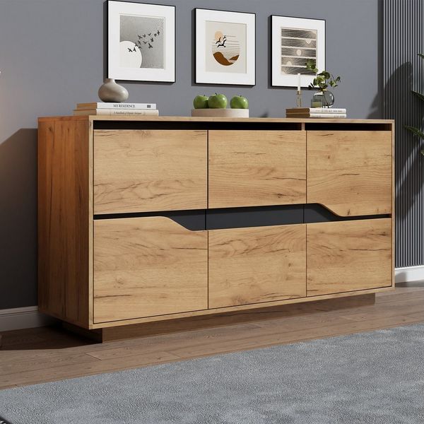 MODFU Sideboard mit 3 Türen & verstellbaren Einlegeböden (Kommode, Sofa-Beistellschrank, Anrichte, 1 St, Pflegeleichte Oberfläche), mit Soft-Close-Scharniere