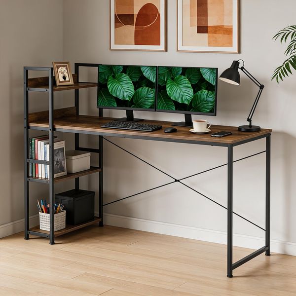 DUMOS Schreibtisch Computertisch Bürotisch mit Kopfhörer Halter und Aufbewahrungstasche Kleiner Schreibtisch Arbeitszimmer Holz PC Tisch Officetisch für Home Office