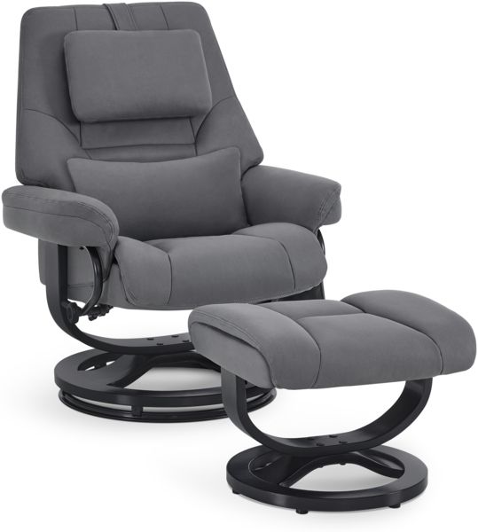 M MCombo Relaxsessel mit Liegefunktion, Lesesessel, 360° Drehbarer Fernsehsessel mit Hocker, mit Verstellbares Kopfkissen, Lendenkissen & Seitentasche, 9046 (Grau)