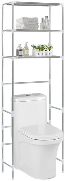 Badregal | Toilettenregal 3 Ablagen Silbern 53x28x169 cm