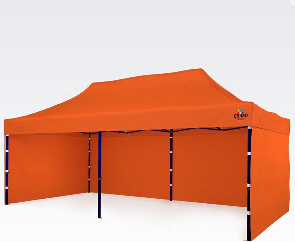 Pavillon faltbar 3×6 m – zusammenklappbar mit 3 Wänden - mit 3 Wänden - Orange
