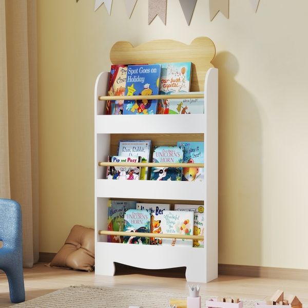 Kinder Bücherregal Bärendesign & Kippschutz - Schlankes Regal 15cm Breit Mit Schutzleisten Für 3-8 Jahre
