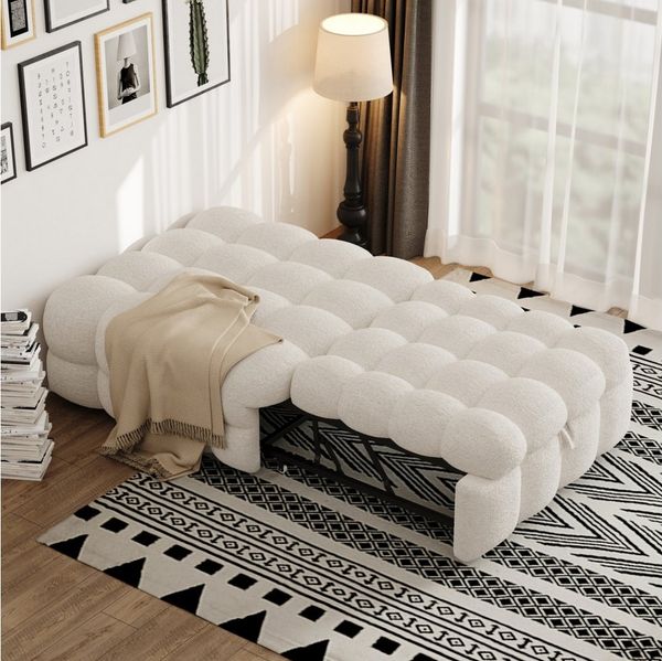 MODFU Schlafsofa Ausziehbarer Fußhocker & Daybett, 2-in-1 Polsterbett mit Teddy-Stoff, Perfekt für Gäste & Kinder 70x180cm, Ohne Kissen