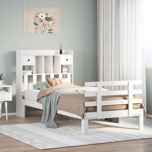 vidaXL Massivholzbett mit Regal ohne Matratze Weiß 75x190 cm Kiefer 3322781