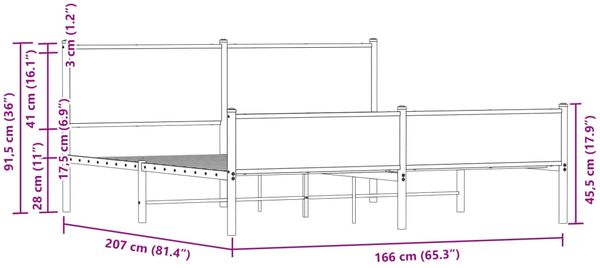 vidaXL Metallbett ohne Matratze Sonoma-Eiche 160x200 cm 3301400 Bild 10