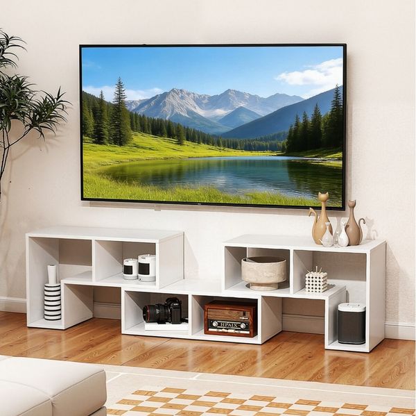 oyajia Lowboard Fernsehschrank TV-Schrank frei kombinierbar (TV-Regal freie Kombination, mit offenen Regalen), Lange 134-180cm, für Fernseher bis zu 75 Zoll, bis 50 kg belastbar